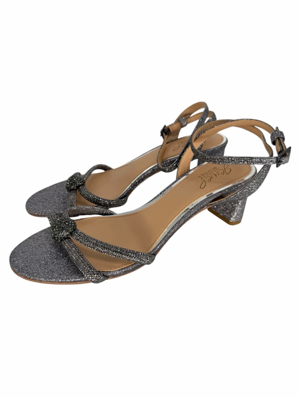 Jewel Badgley Mischka Gavi Low Block Heel Pewter Sandal Women's - 7.5 - Picture 2 of 12